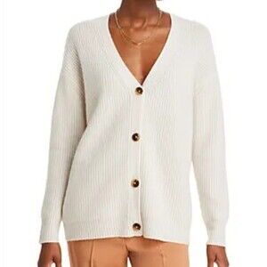 C BY BLOOMINGDALES Cashmere Cardigan Sweater Small Ivory Cream 2 Ply preppy flaw